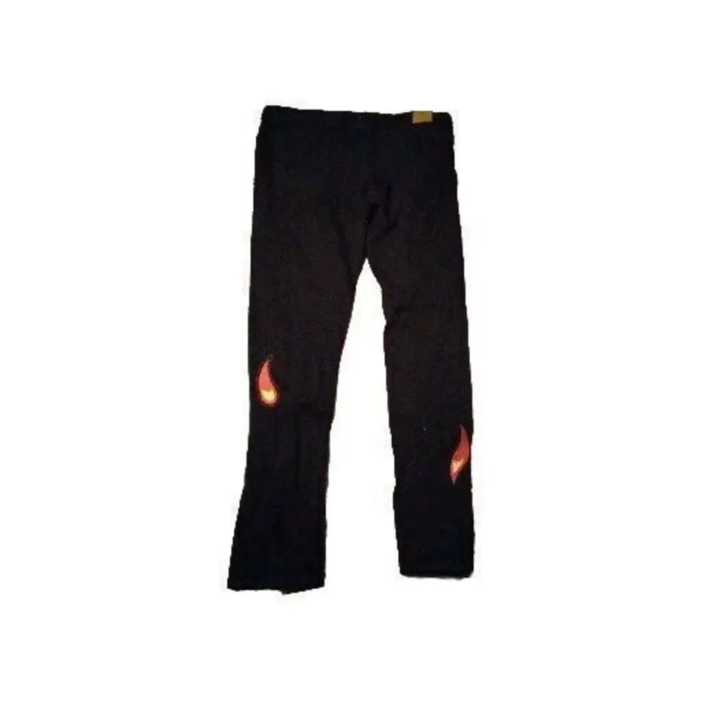 Cynicism Jeans Black Denim Distressed Graphic Print Stars Flames Size 38‎